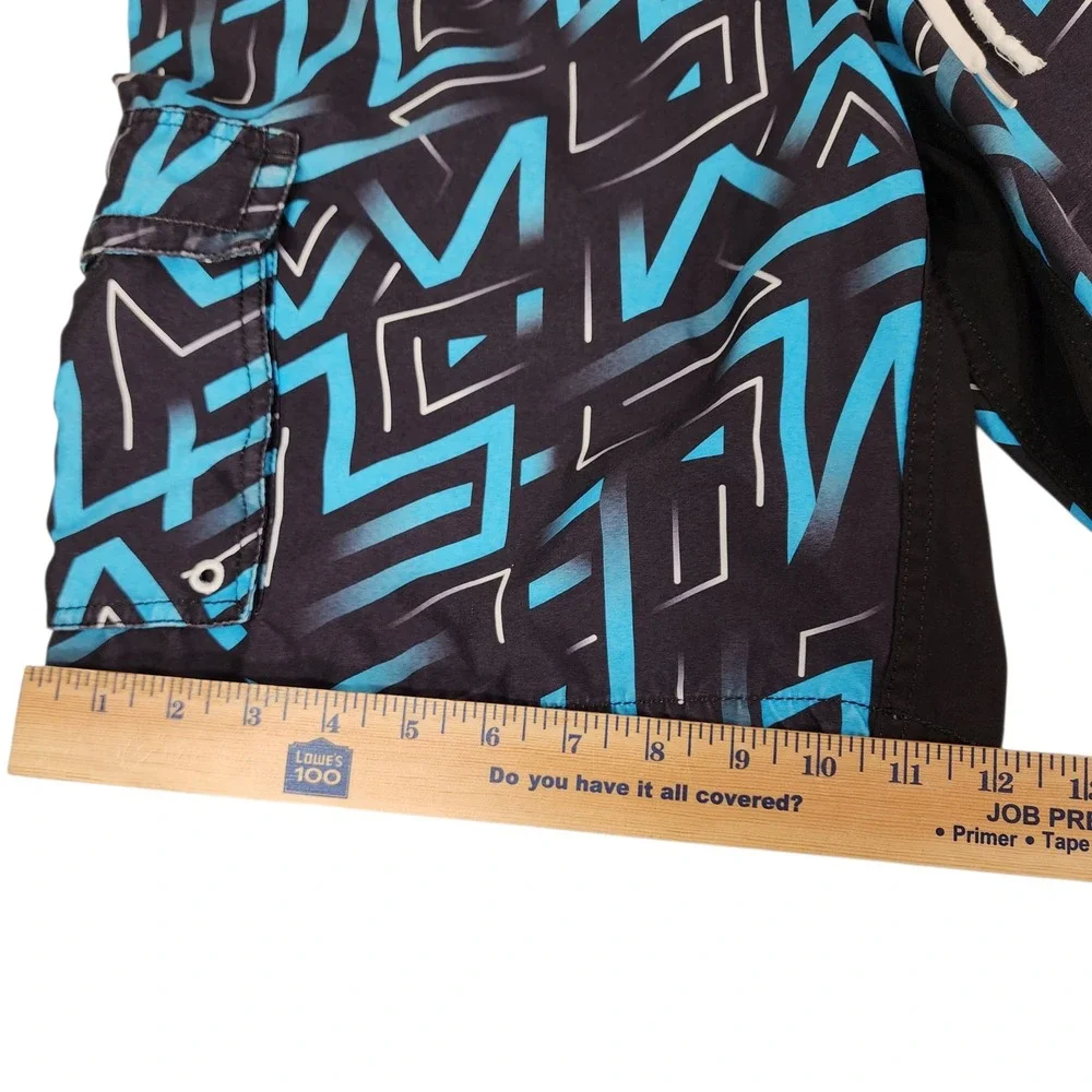 Y2K Element Board Short sz 32 Men Absrrsct Blue Geometric Swim Surf Skater Beach